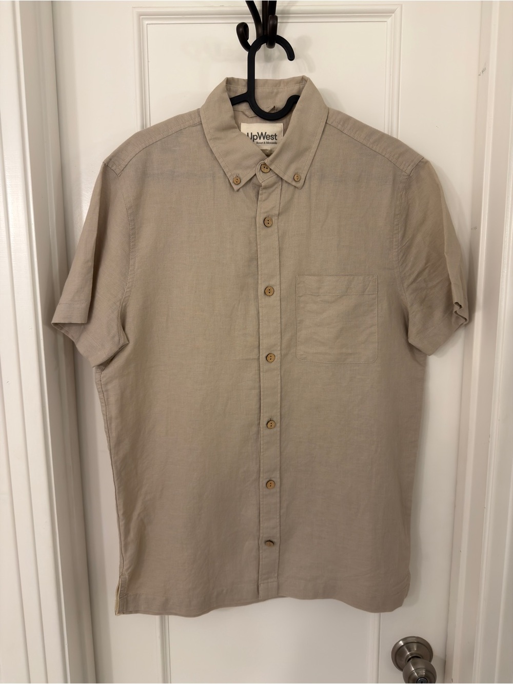 UpWest Men's Short Sleeve ButtonDown Shirt, Small, Beige